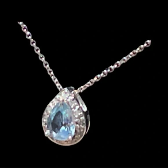 Blue Topaz,Diamonds & Silver Necklace w/Pendant & Pierced Earrings - Picture 7 of 14